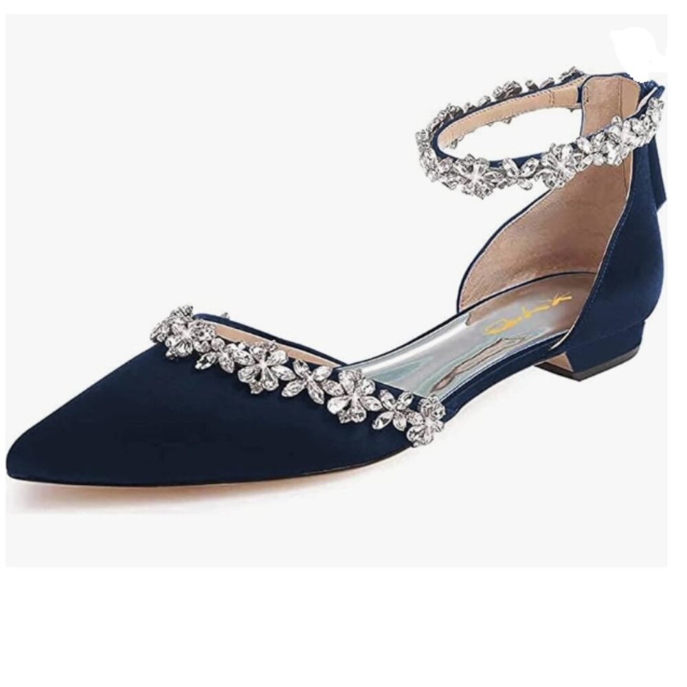 XYD Navy Blue Rhinestone Embellished Sandals